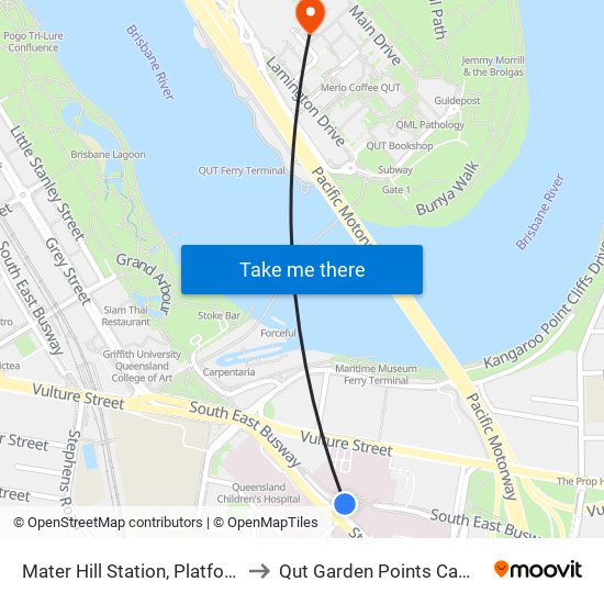 Mater Hill Station, Platform 1 to Qut Garden Points Campus map