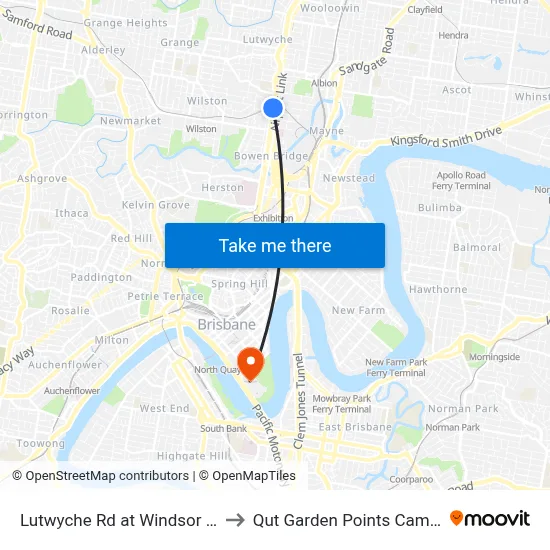 Lutwyche Rd at Windsor Rail to Qut Garden Points Campus map