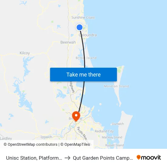 Unisc Station, Platform 2 to Qut Garden Points Campus map