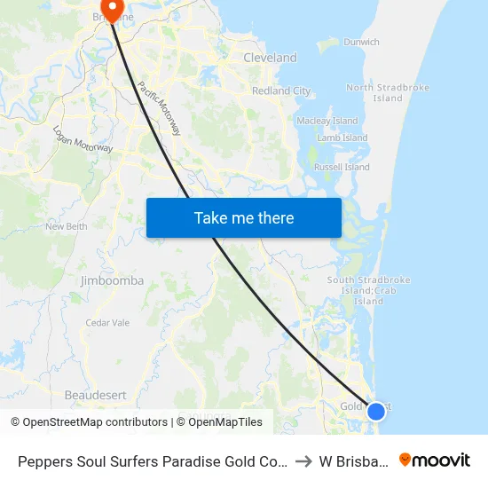 Peppers Soul Surfers Paradise Gold Coast to W Brisbane map