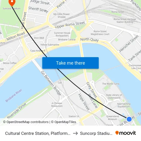 Cultural Centre Station, Platform 1 to Suncorp Stadium map