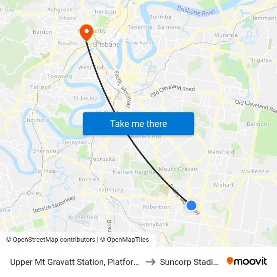 Upper Mt Gravatt Station, Platform 1 to Suncorp Stadium map