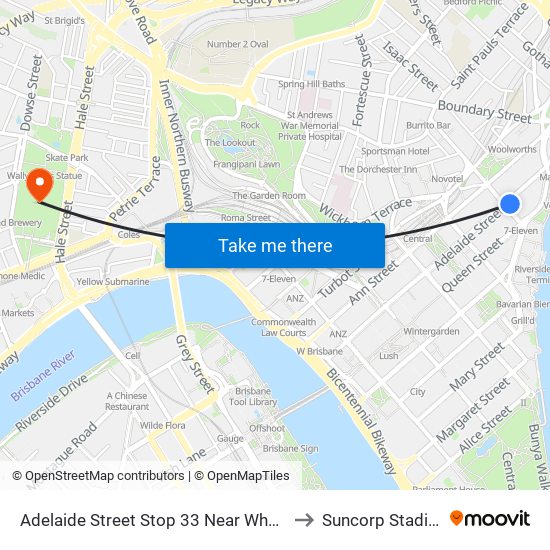 Adelaide Street Stop 33 Near Wharf St to Suncorp Stadium map