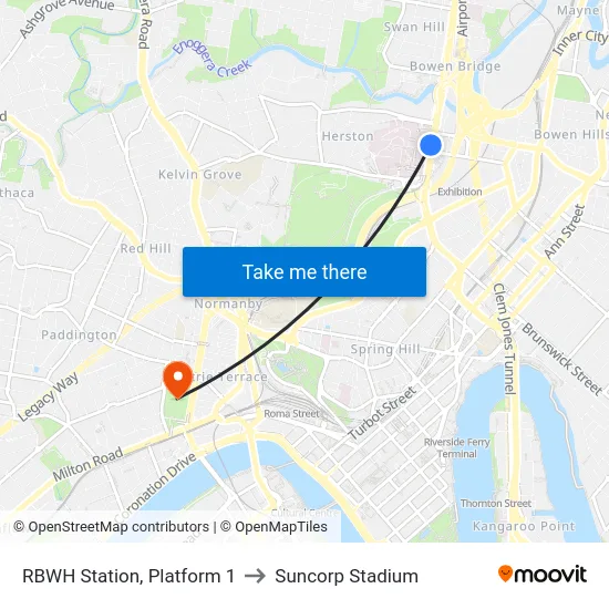 RBWH Station, Platform 1 to Suncorp Stadium map