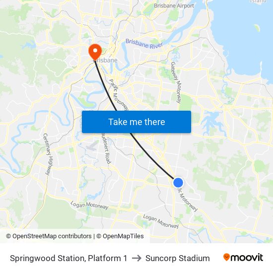 Springwood Station, Platform 1 to Suncorp Stadium map