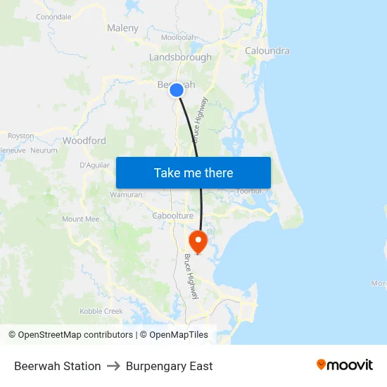 Beerwah Station to Burpengary East map