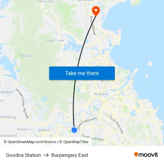 Goodna Station to Burpengary East map