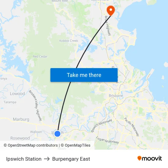 Ipswich Station to Burpengary East map