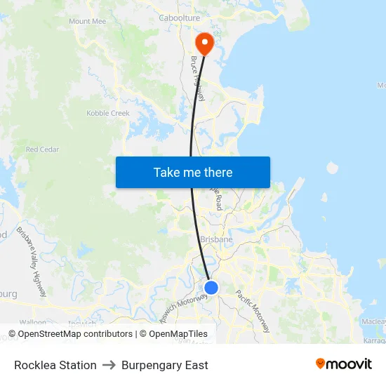 Rocklea Station to Burpengary East map