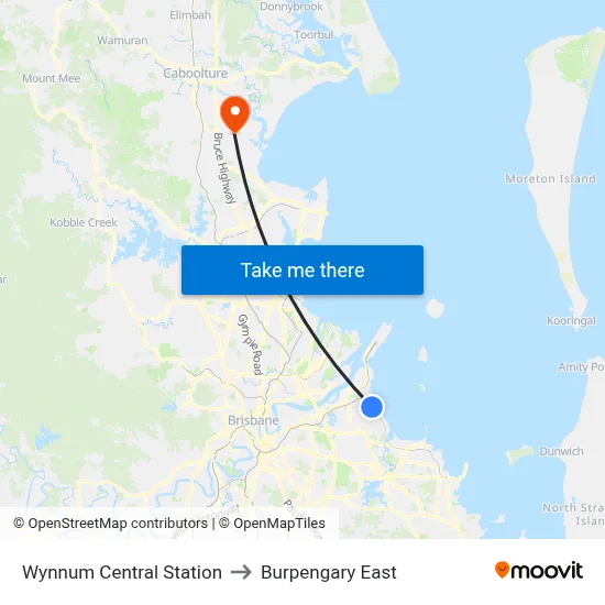 Wynnum Central Station to Burpengary East map