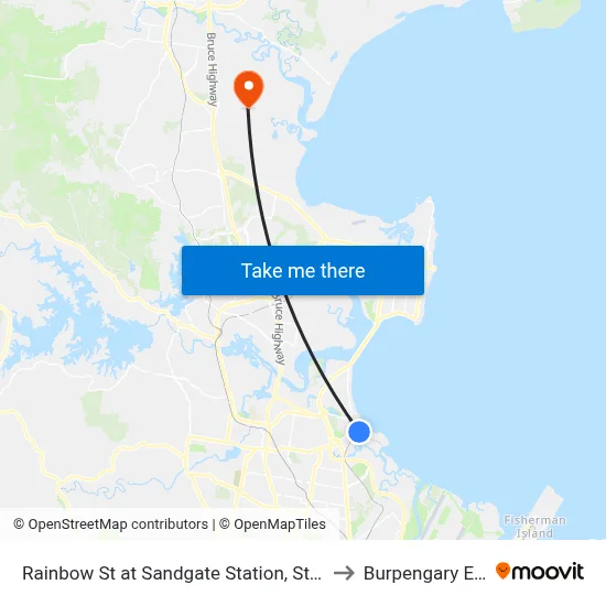 Rainbow St at Sandgate Station, Stop 33 to Burpengary East map