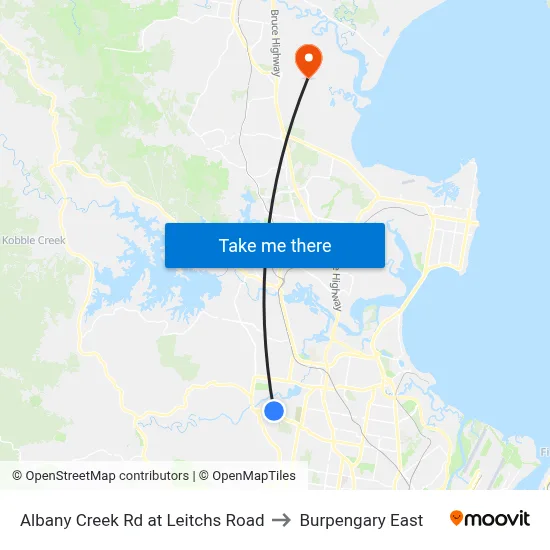 Albany Creek Rd at Leitchs Road to Burpengary East map