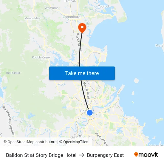 Baildon St at Story Bridge Hotel to Burpengary East map