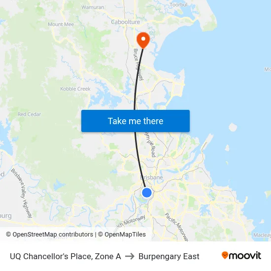 UQ Chancellor's Place, Zone A to Burpengary East map