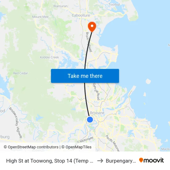 High St at Toowong, Stop 14 (Temp Relocation) to Burpengary East map