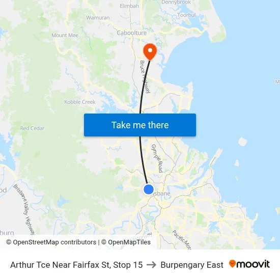 Arthur Tce Near Fairfax St, Stop 15 to Burpengary East map