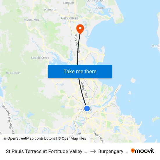 St Pauls Terrace at Fortitude Valley Stop 240 to Burpengary East map
