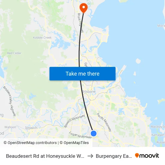 Beaudesert Rd at Honeysuckle Way to Burpengary East map