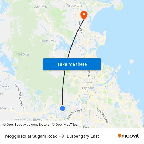 Moggill Rd at Sugars Road to Burpengary East map