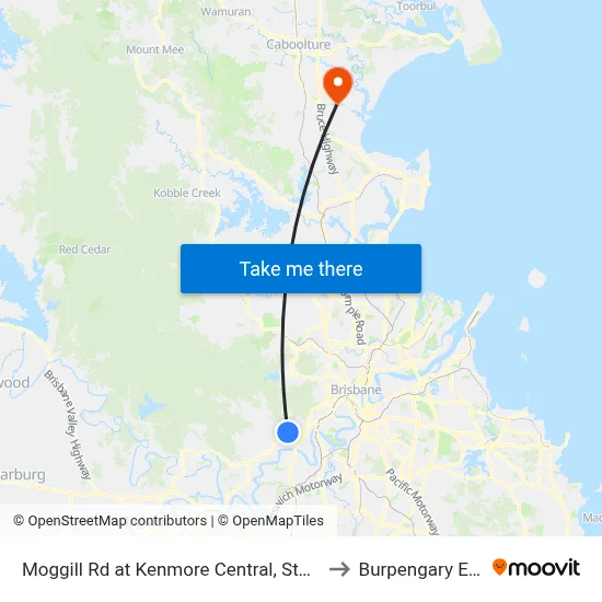 Moggill Rd at Kenmore Central, Stop 37 to Burpengary East map