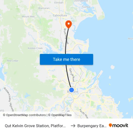 Qut Kelvin Grove Station, Platform 2 to Burpengary East map