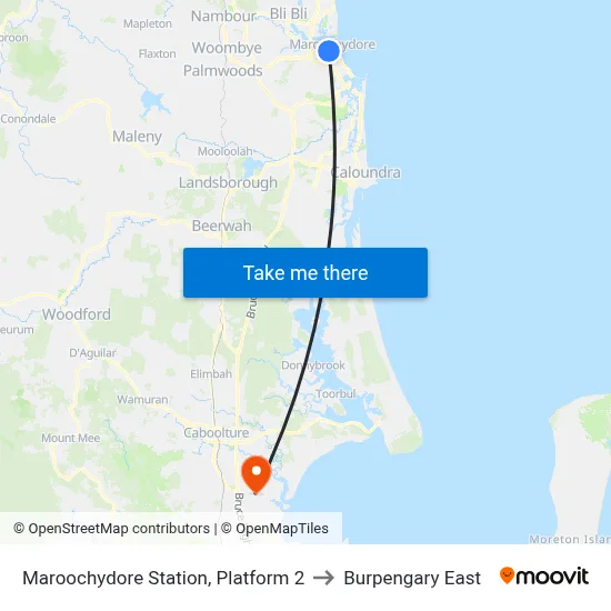 Maroochydore Station, Platform 2 to Burpengary East map