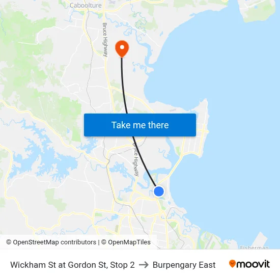Wickham St at Gordon St, Stop 2 to Burpengary East map