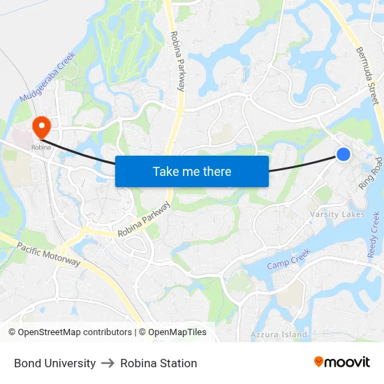 Bond University to Robina Station map