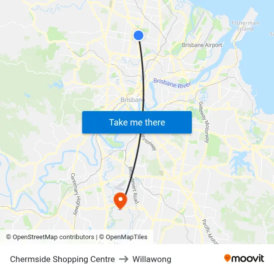 Chermside Shopping Centre to Willawong map
