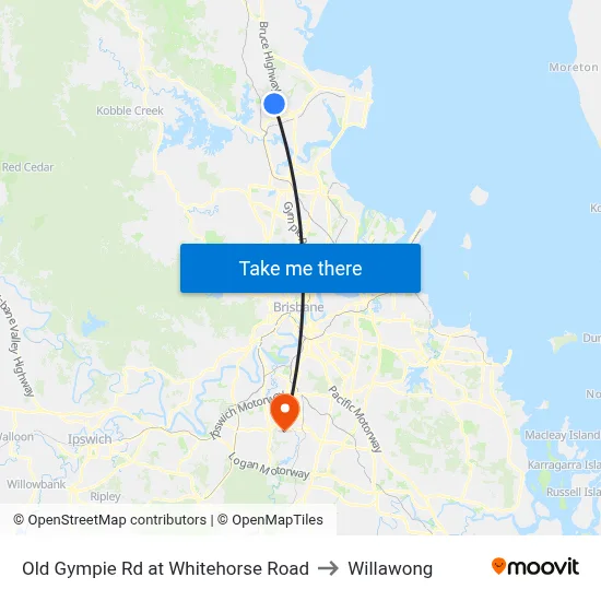 Old Gympie Rd at Whitehorse Road to Willawong map