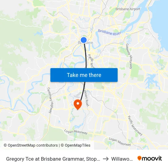 Gregory Tce at Brisbane Grammar, Stop 4 to Willawong map