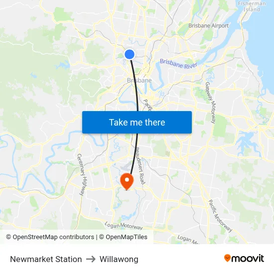 Newmarket Station to Willawong map