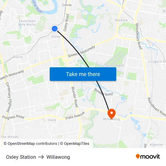 Oxley Station to Willawong map