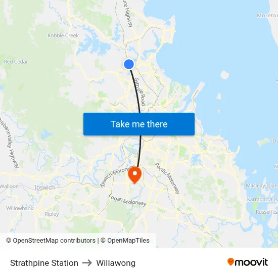 Strathpine Station to Willawong map
