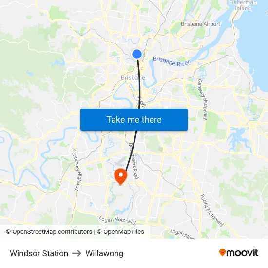 Windsor Station to Willawong map