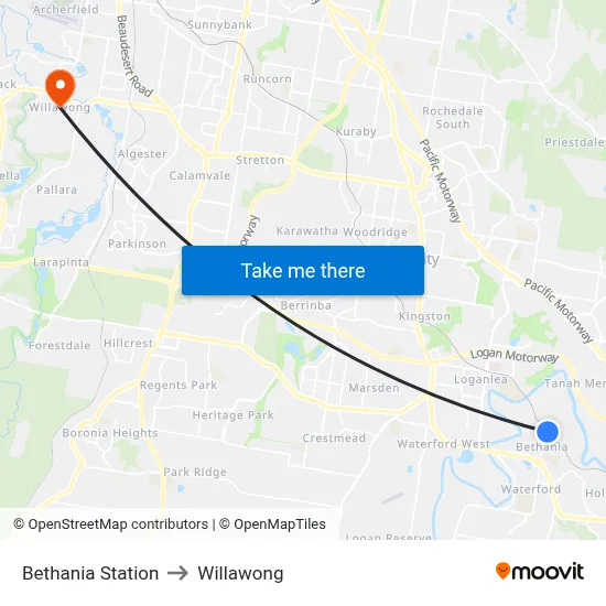 Bethania Station to Willawong map