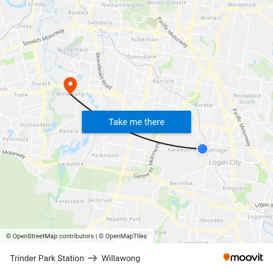 Trinder Park Station to Willawong map