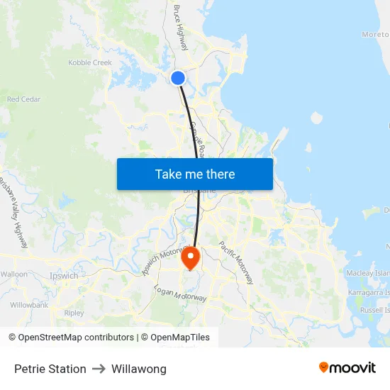 Petrie Station to Willawong map