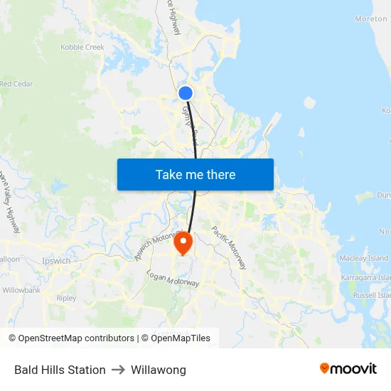 Bald Hills Station to Willawong map