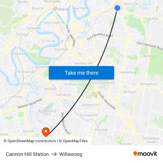 Cannon Hill Station to Willawong map