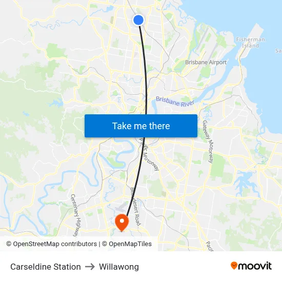 Carseldine Station to Willawong map