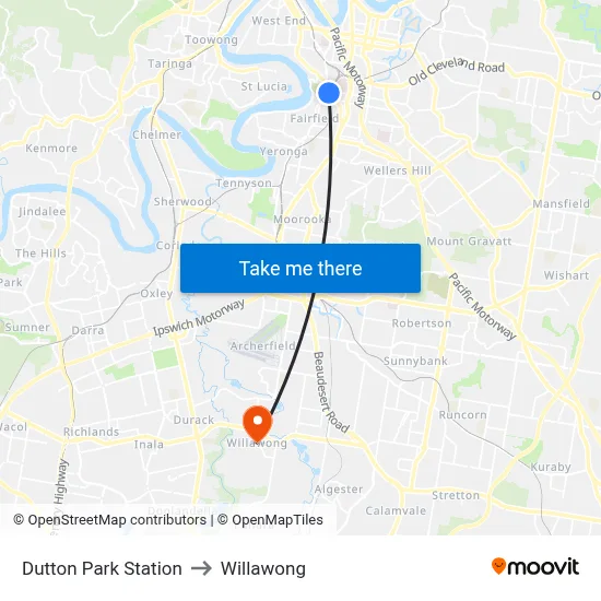 Dutton Park Station to Willawong map