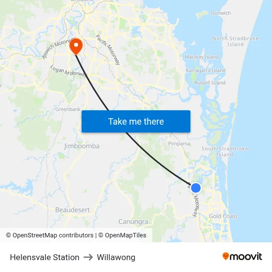Helensvale Station to Willawong map