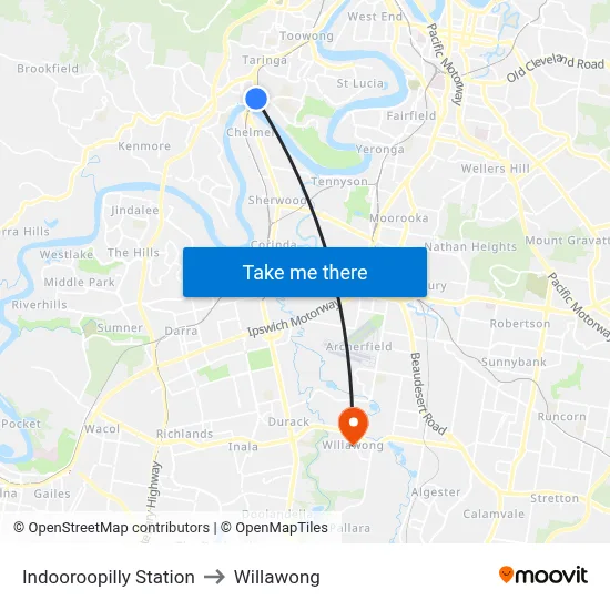 Indooroopilly Station to Willawong map