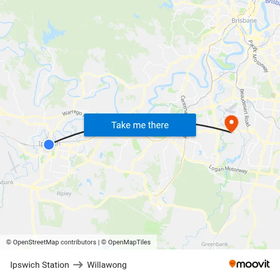 Ipswich Station to Willawong map