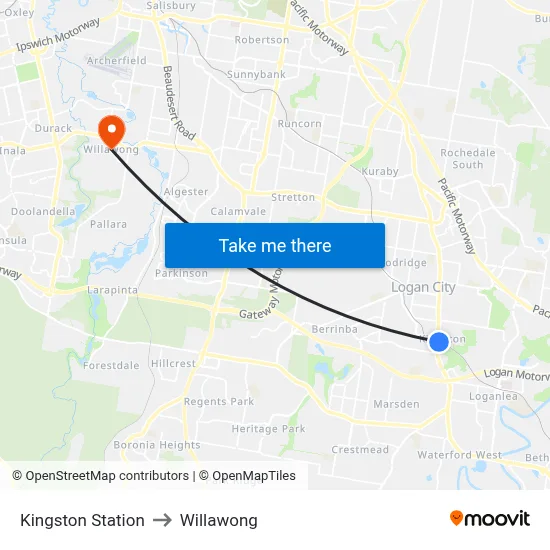 Kingston Station to Willawong map