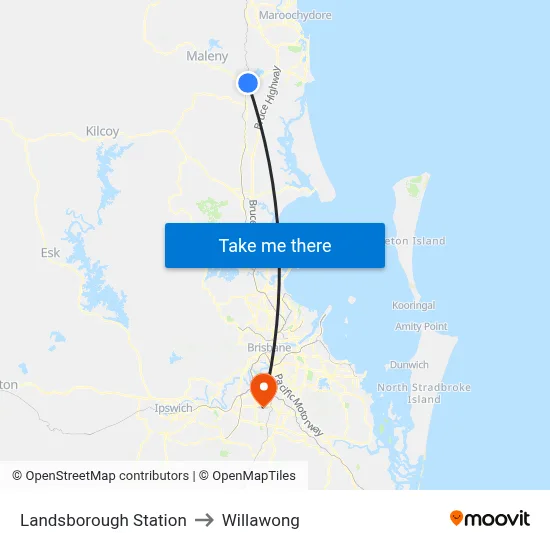 Landsborough Station to Willawong map