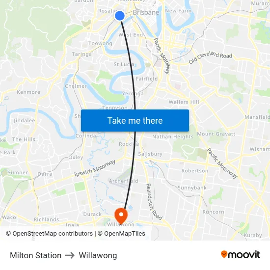 Milton Station to Willawong map