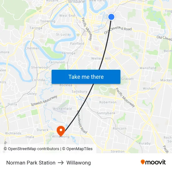 Norman Park Station to Willawong map