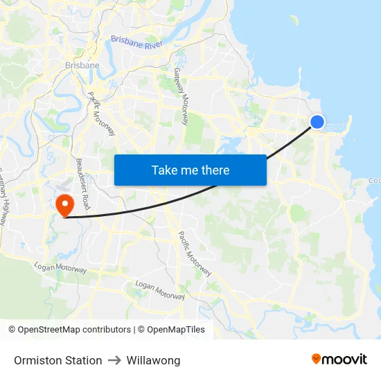 Ormiston Station to Willawong map